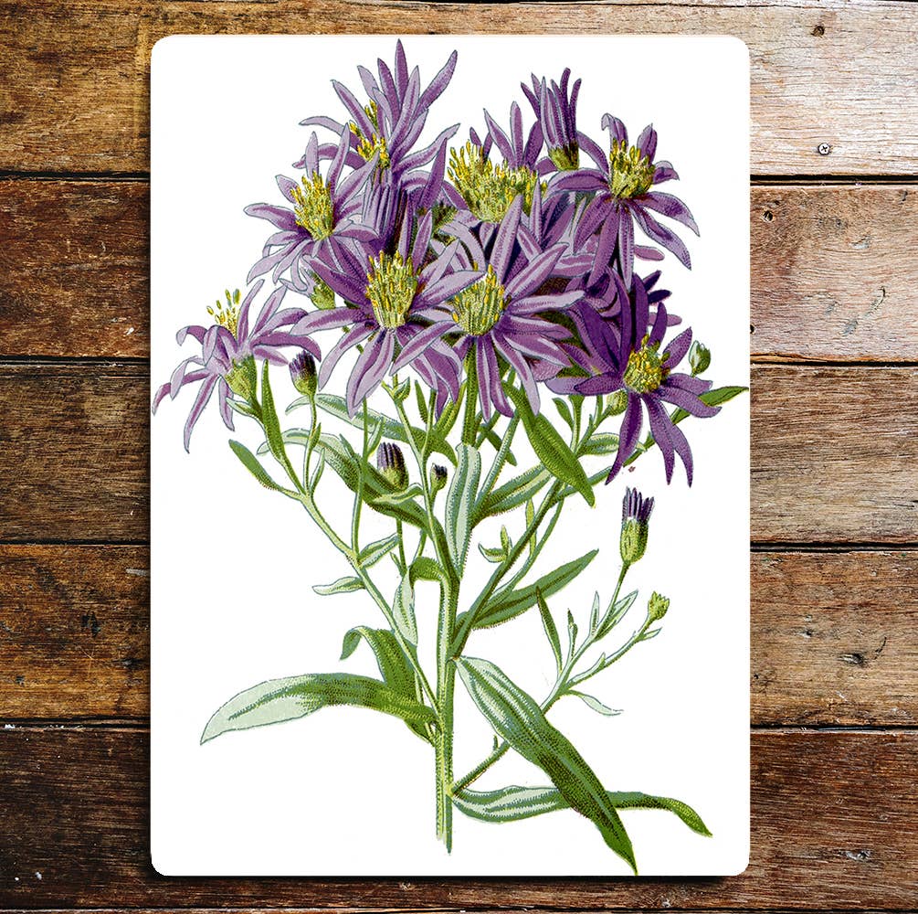 Purple And Green Flowers Metal Wall Sign