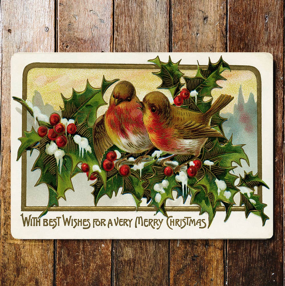 Robins Holly Snow Merry Christmas Metal Sign Plaque