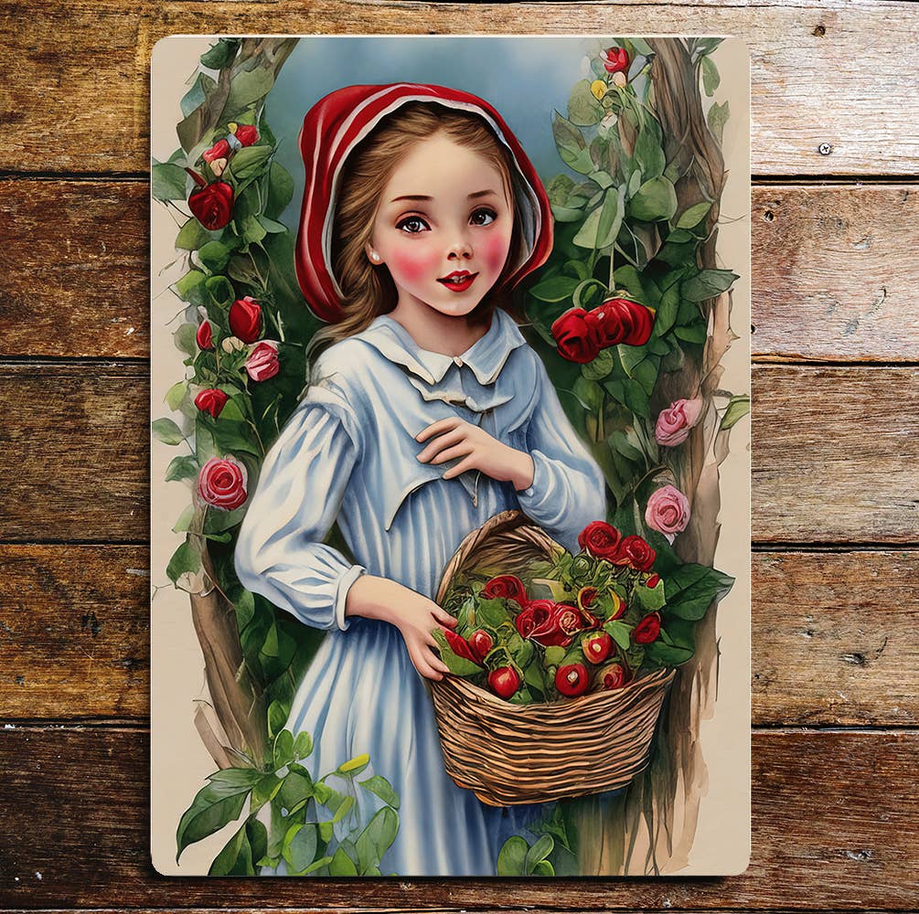 Red riding hood roses red pink Metal Sign Plaque