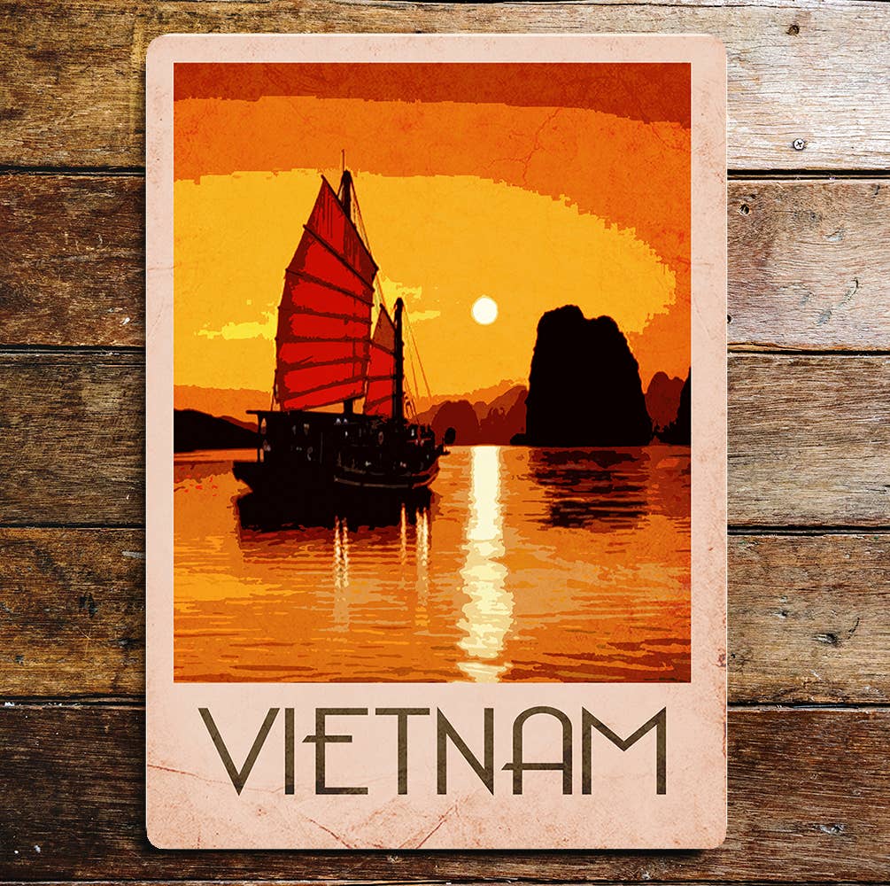 Vietnam Sunset Boats | Metal Wall Sign Plaque