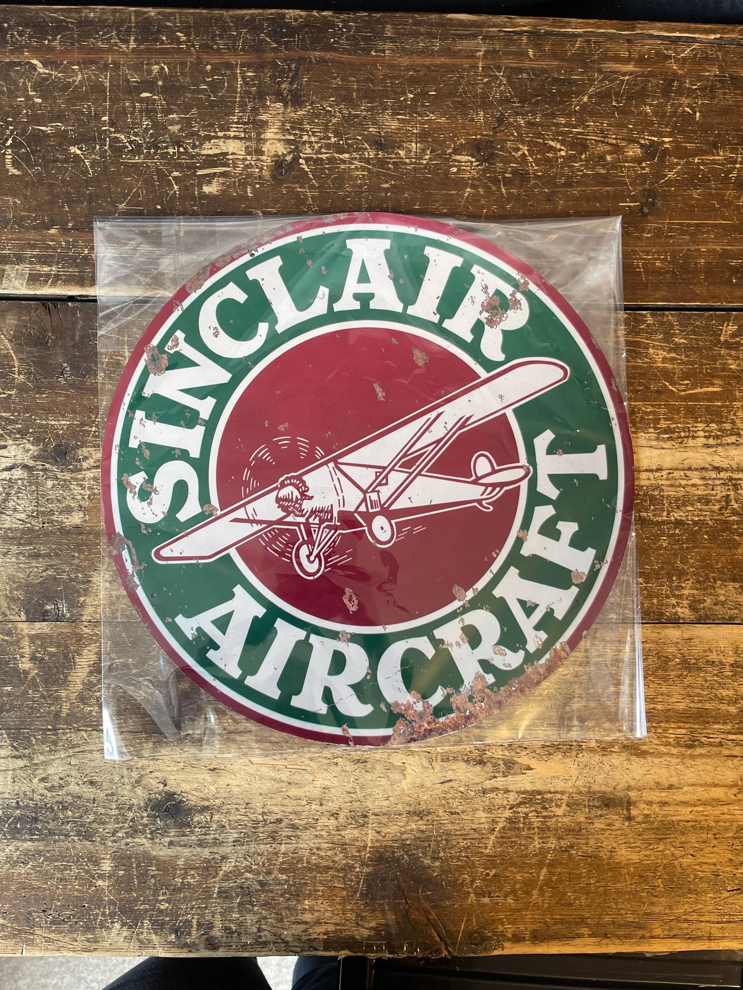 Sinclair Aircraft Garage Circle Metal Sign