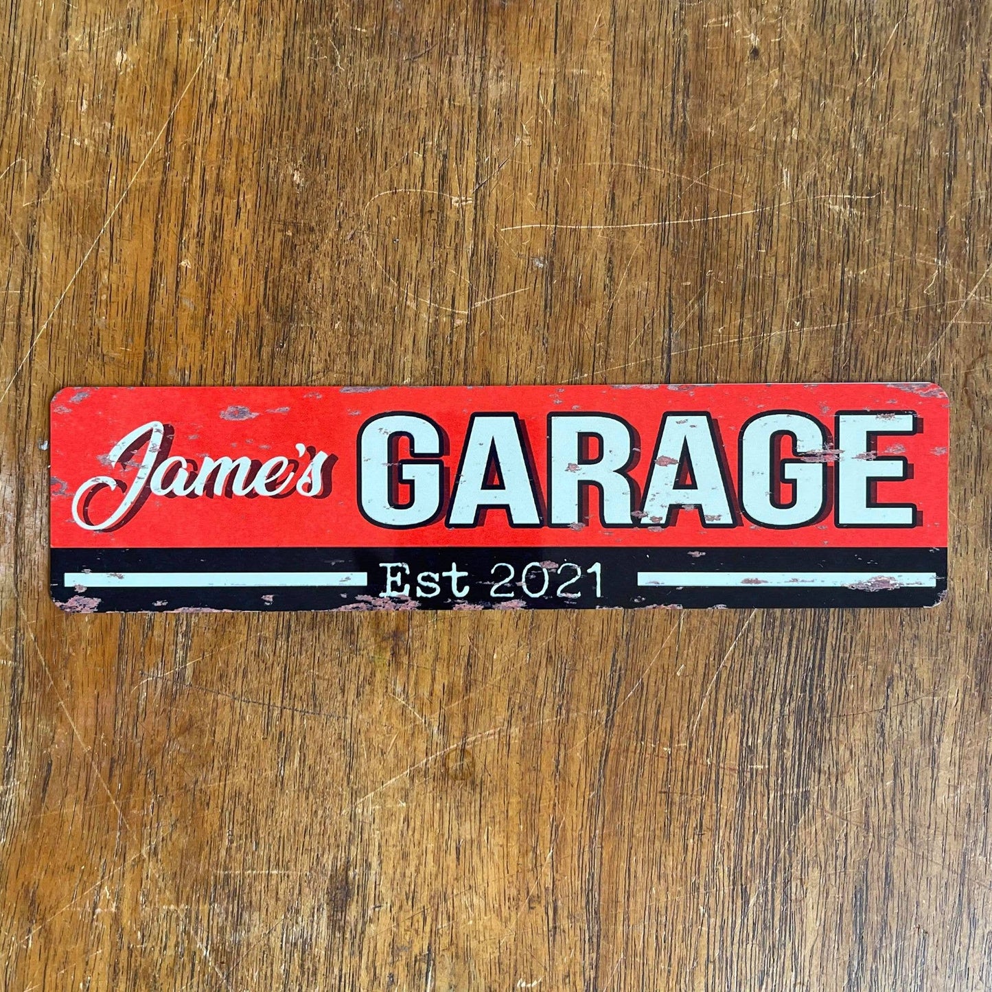 Name Garage Custom Metal Long Sign Plaque