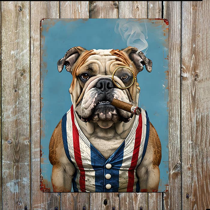 Bulldog With Cigar | Father's Day | Metal Sign Plaque
