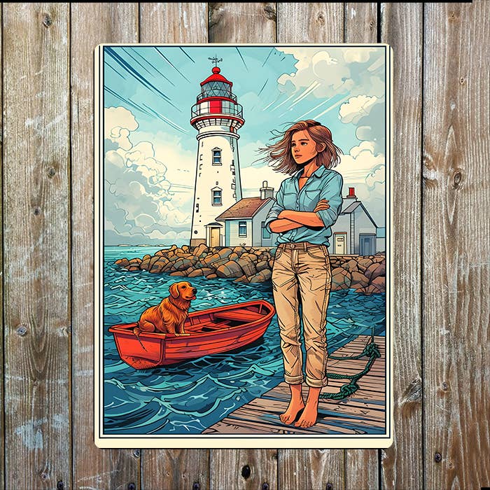 Boat Women Dog Sea Lighthouse Nautical | Metal Sign Plaque