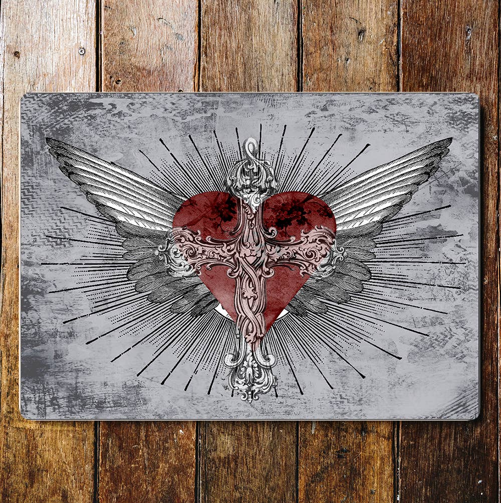 Heart Wings Cross | Metal Sign Plaque