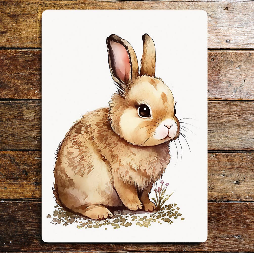 Brown Bunny Drawing On plain White | Metal Sign Plaque