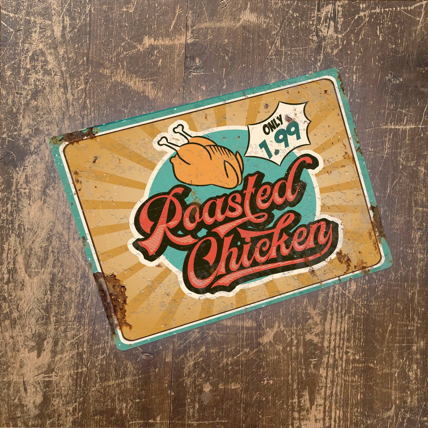 Roasted Chicken Metal Wall Sign Plaque