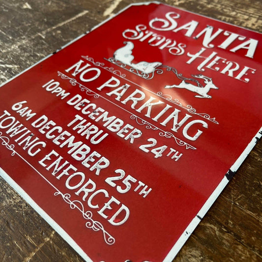 Santa Stop here Metal Vintage Wall Sign