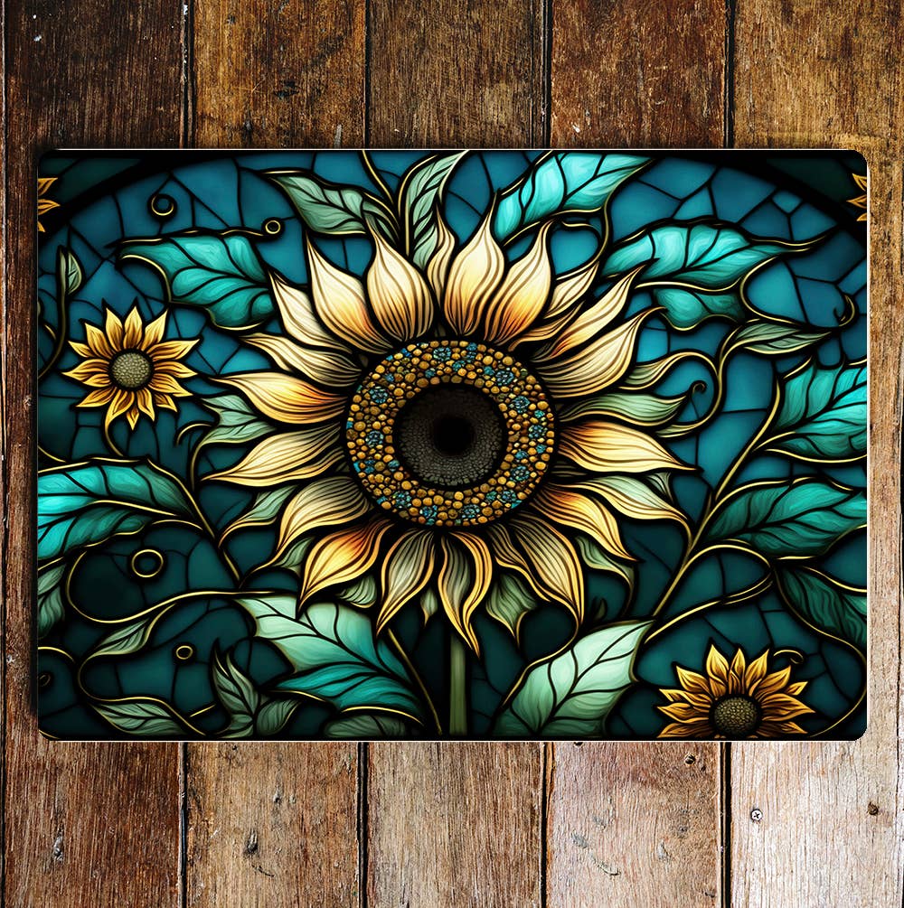 Sunflower Stained Glass art Metal Sign Plaque