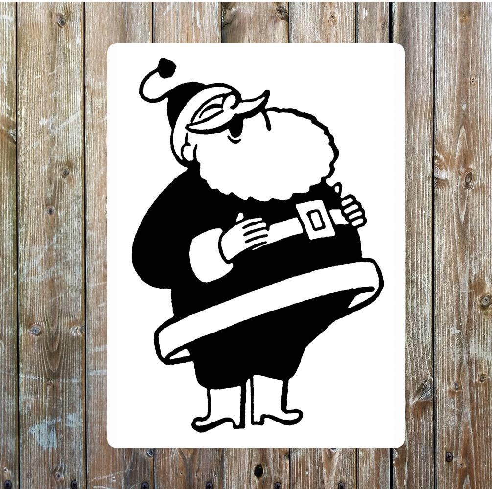Retro Christmas black white art Metal Sign Plaque