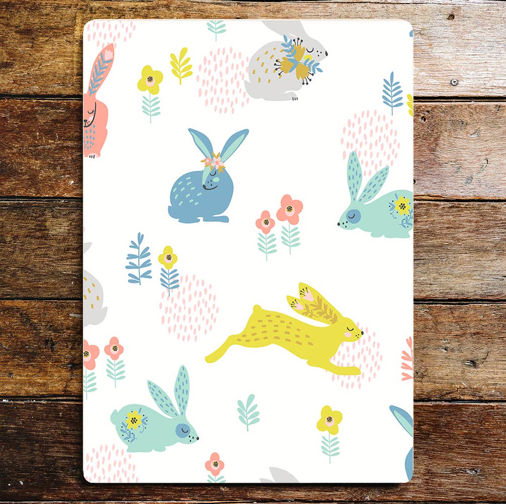 Rabbits Pattern Flowers Cute Easter Metal Sign Plaque