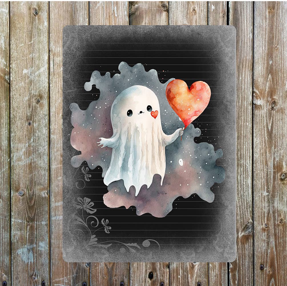 Cute Young Ghost Heart Valentine | Metal Sign Plaque