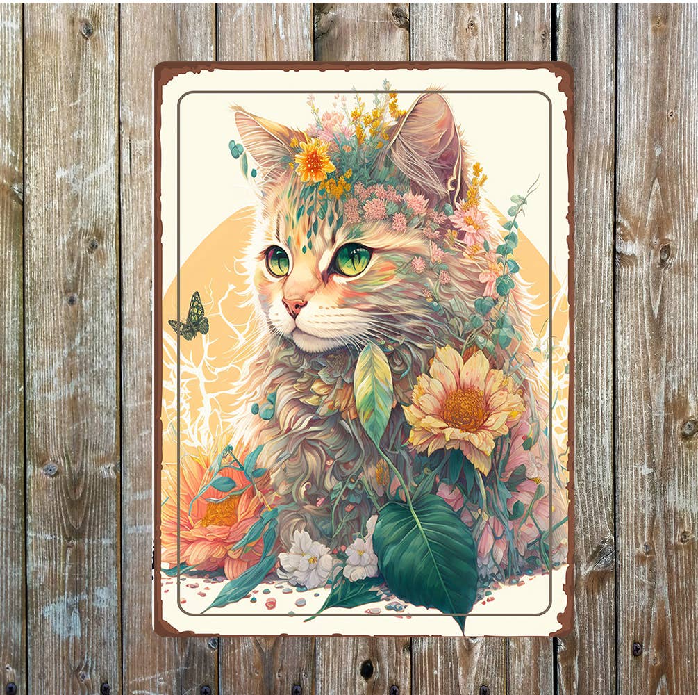 Kitten dressed in flowers lifestyle | Metal Sign Plaque