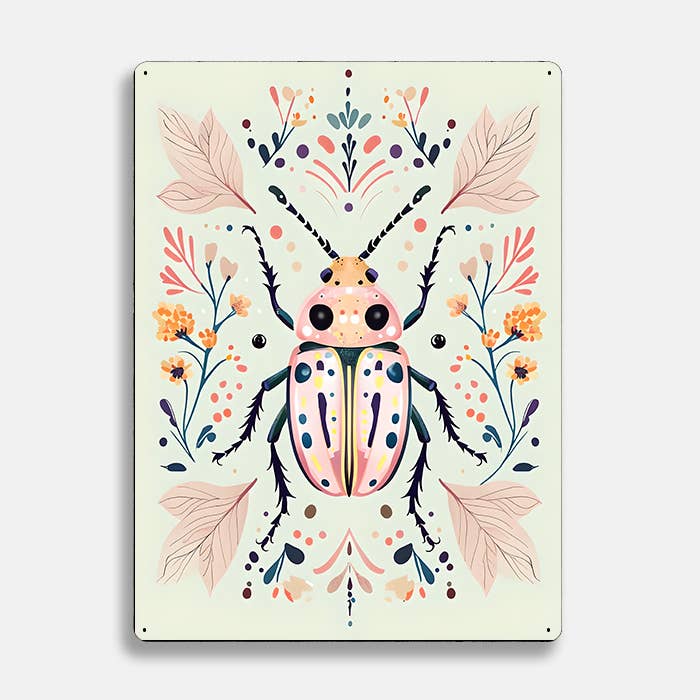 Beetle Botanical Flowers scandinavian folk | Metal Sign Plaque