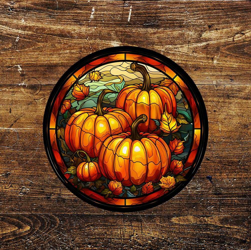 Pumpkin Patch Halloween Stained Glass affect Circle Sign