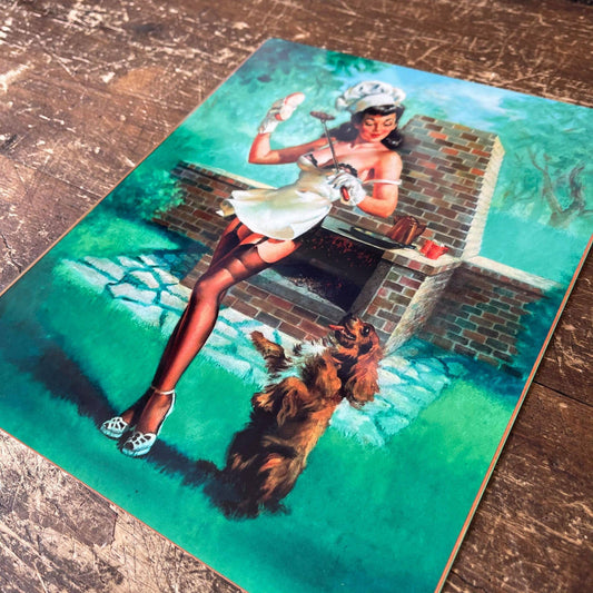 Pin Up Girl BBQ Dog spaniel Metal Personalised Sign