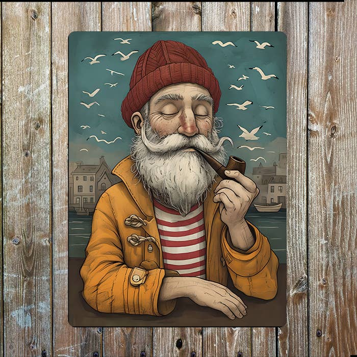 Elderly Sailor With pipe sea Nautical | Metal Sign Plaque