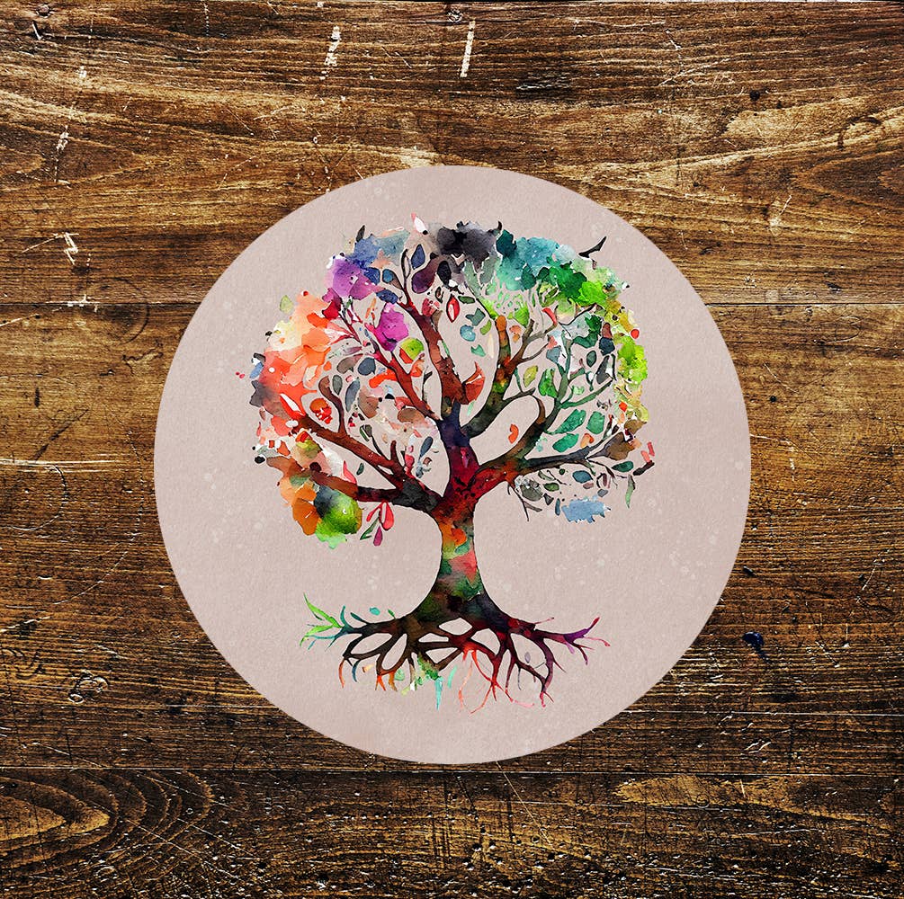 Tree Rainbow Stained Glass Mural affect Circle Metal Sign 2