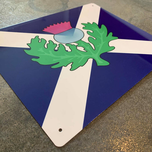 Scotland Thistle Flag Vintage Metal Travel Wall Sign