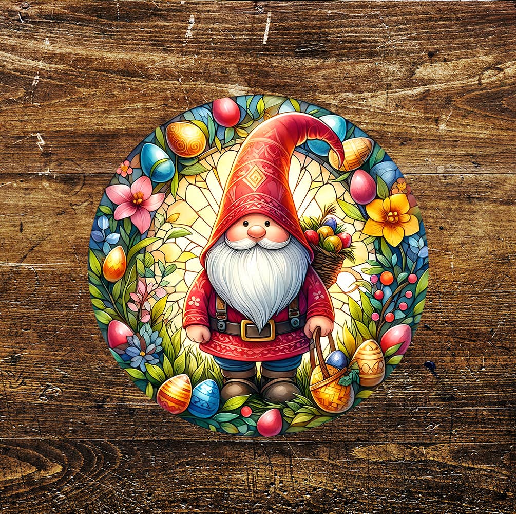 Easter Egg Gonk Stained Glass affect Circle Metal Sign Circle