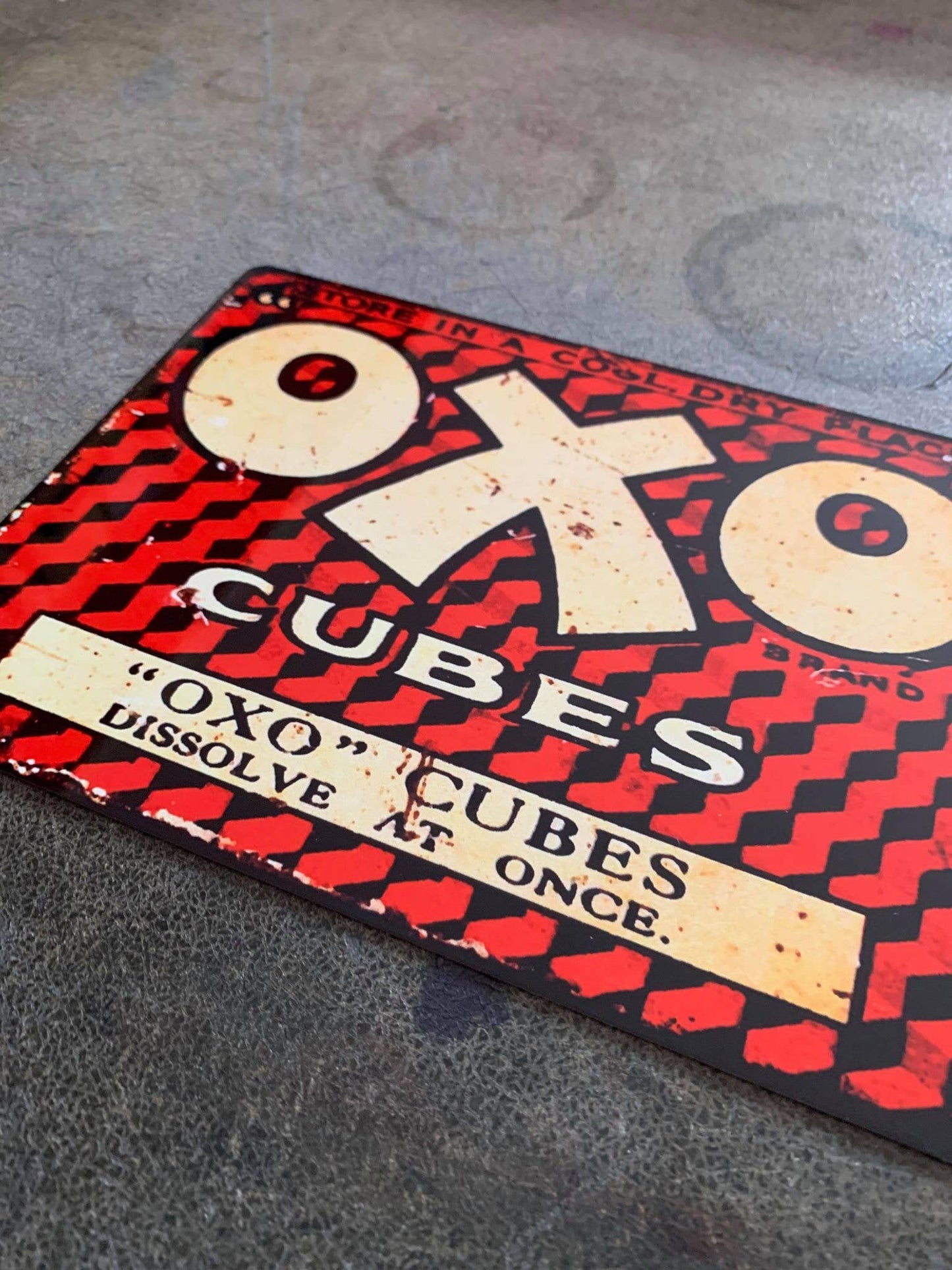 Oxo Cube Red Dissolve At Once | Metal Wall Sign