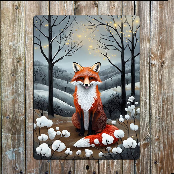 Fox Tranquil Winter Woods Landscape | Metal Sign Plaque