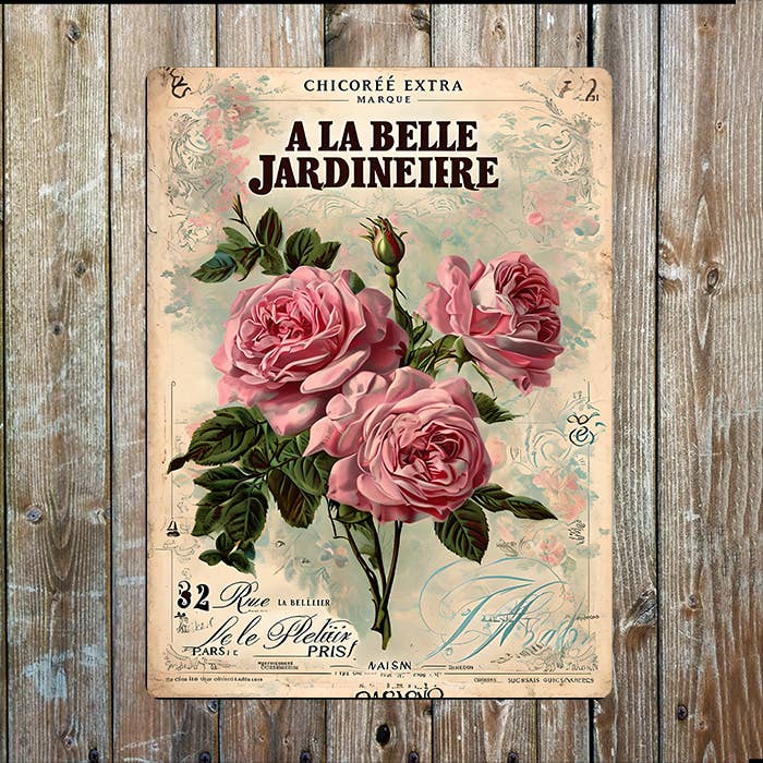 Vintage Blooming Bouquet Pink Rose Aged | Metal Sign Plaque