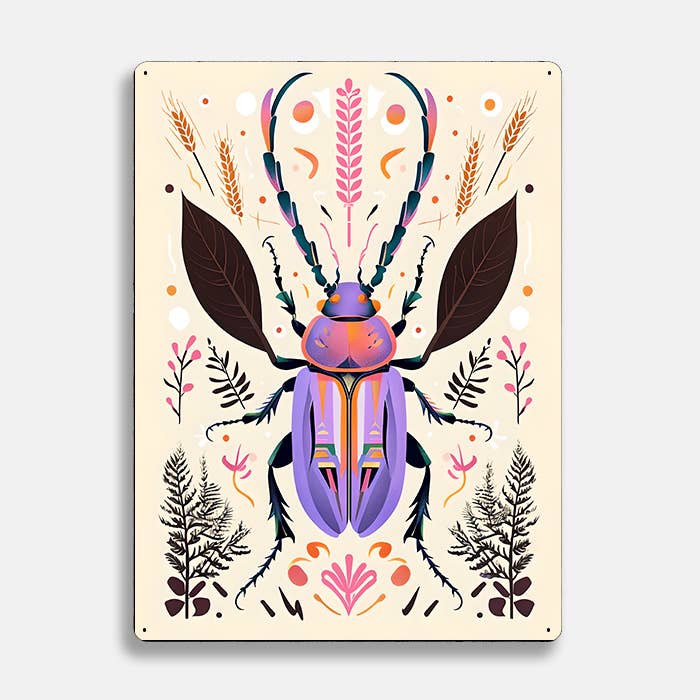 Beetle Purple Botanical scandinavian folk | Metal Sign Plaque