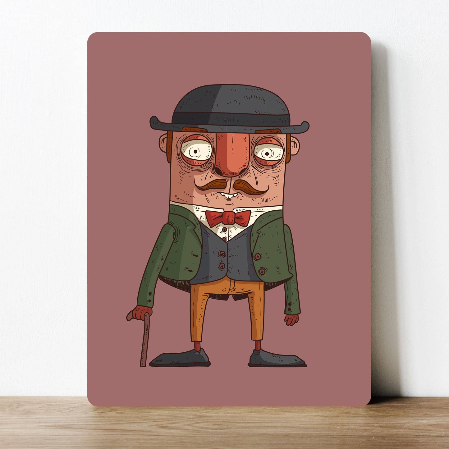 Man with Cane Cartoon Artwork | Metal Sign Plaque