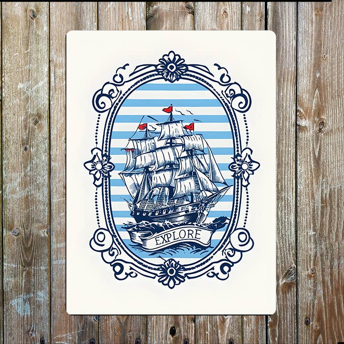 Sailing Ship Explore Seaside Sea Nautical Metal Sign Plaque