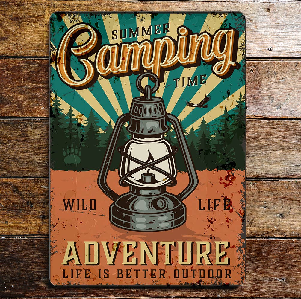 Summer Camping Adventure Wide Life Metal Wall Sign Plaque