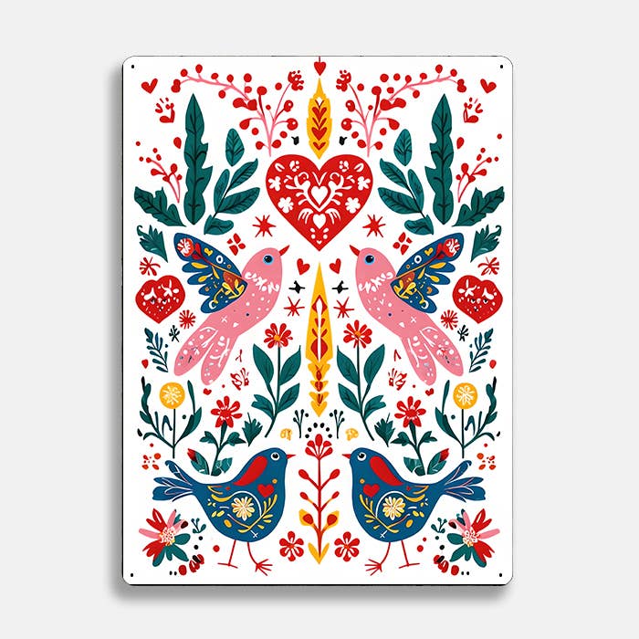 Heart Birds Plants scandinavian folk | Metal Sign Plaque