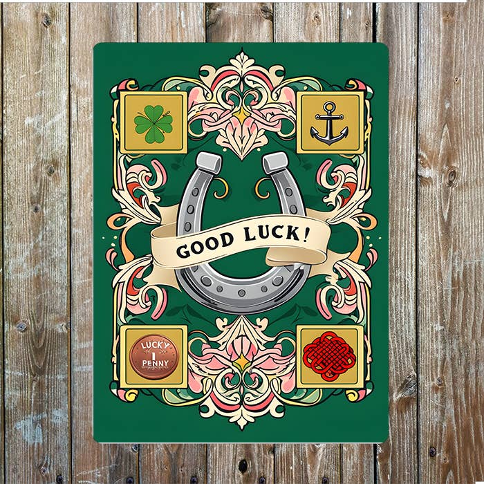 Good Luck Charms Clover Anchor Penny | Metal Sign Plaque