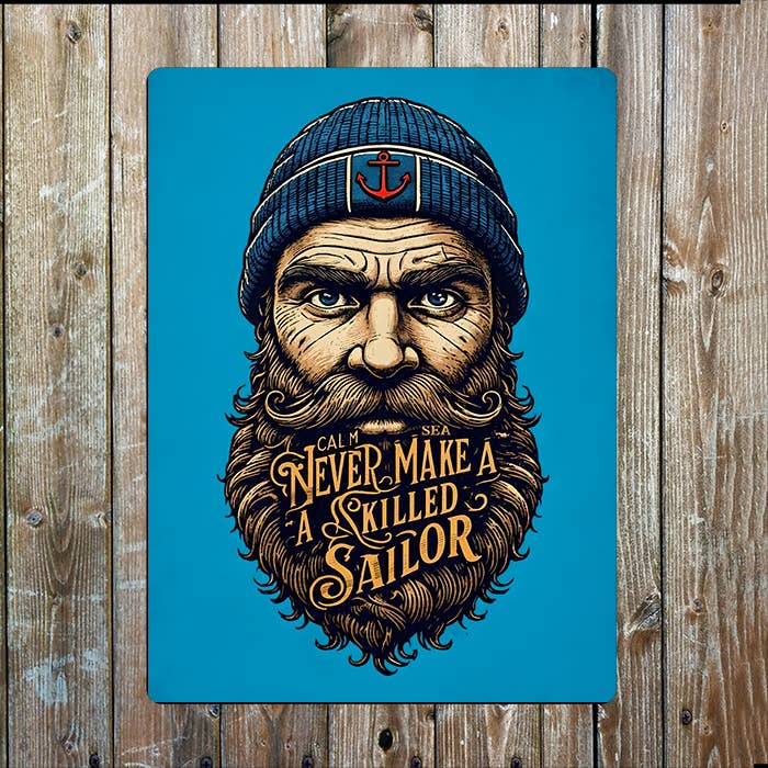 Illustration Of Bearded Sailor Nautical | Metal Sign Plaque