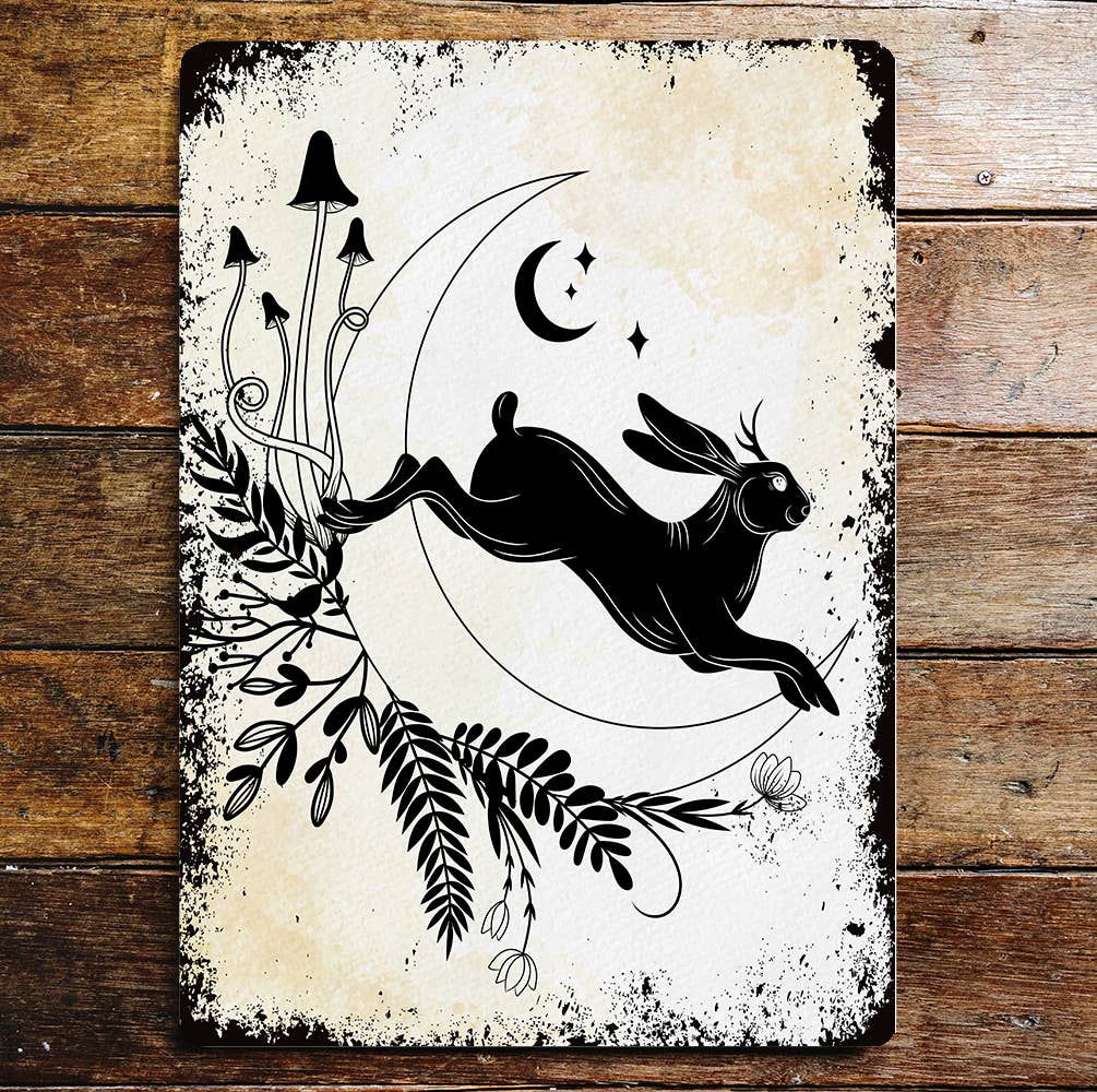 Hare & Moon mystical | Metal Wall Sign Plaque