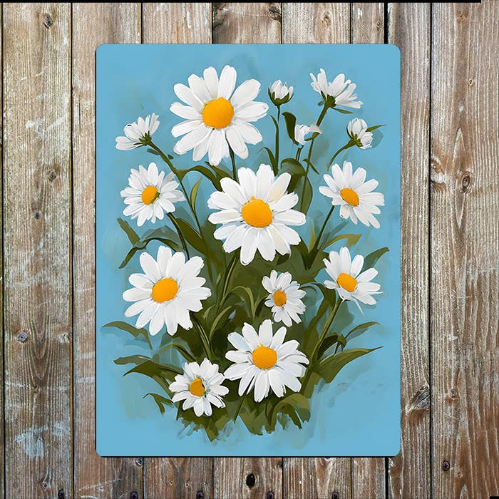 Painting of Vibrant Daisies Flowwer Blue | Metal Sign Plaque