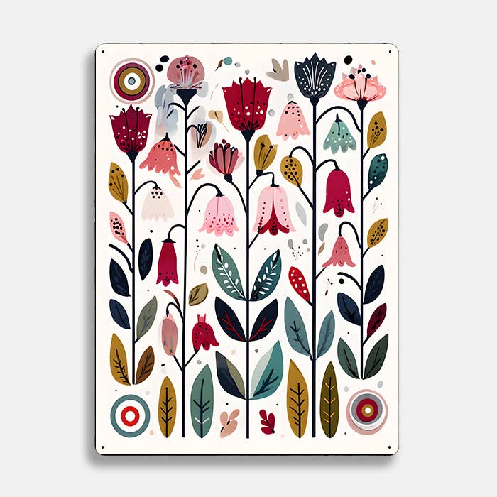Illustration Flowers scandinavian folk | Metal Sign Plaque