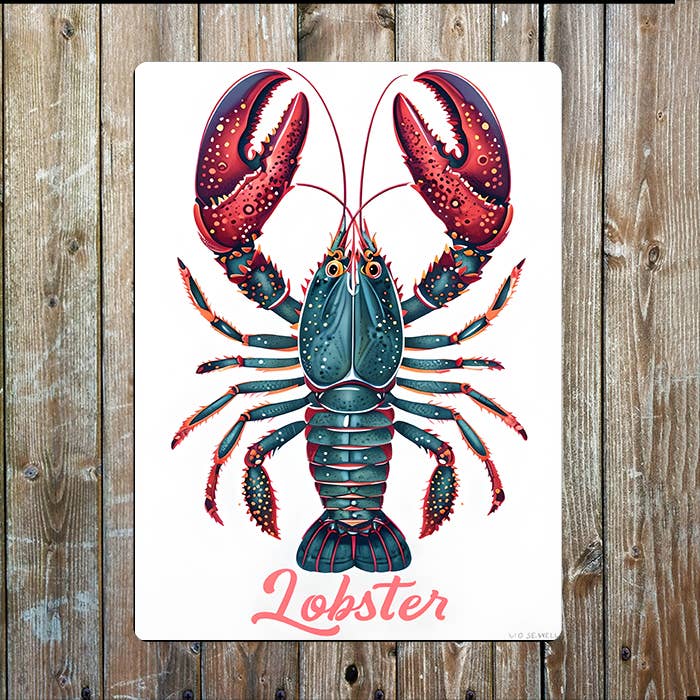 Vibrant Lobster Illustration Sea Nautical | Metal Sign Plaque