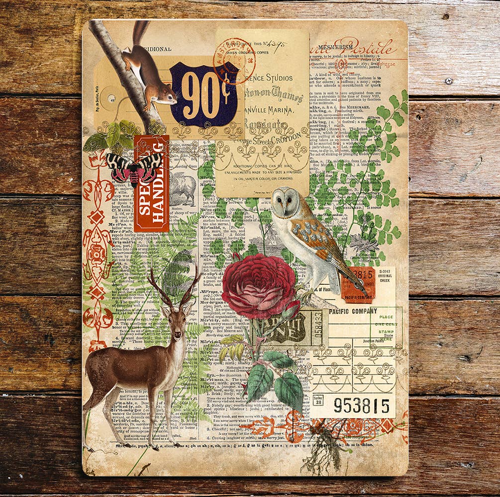 decoupage deer owl rose | Metal Sign Plaque