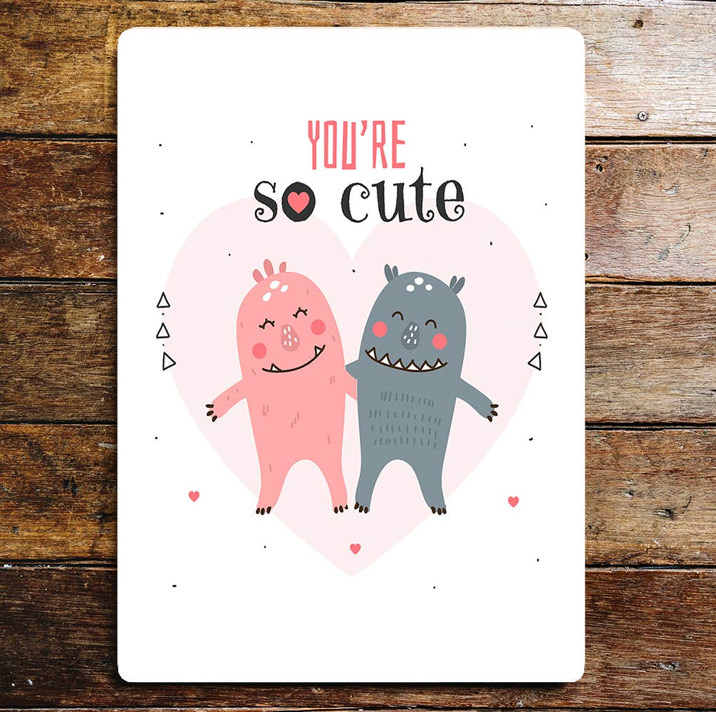 Monster couple love cute heart | Metal Sign Plaque