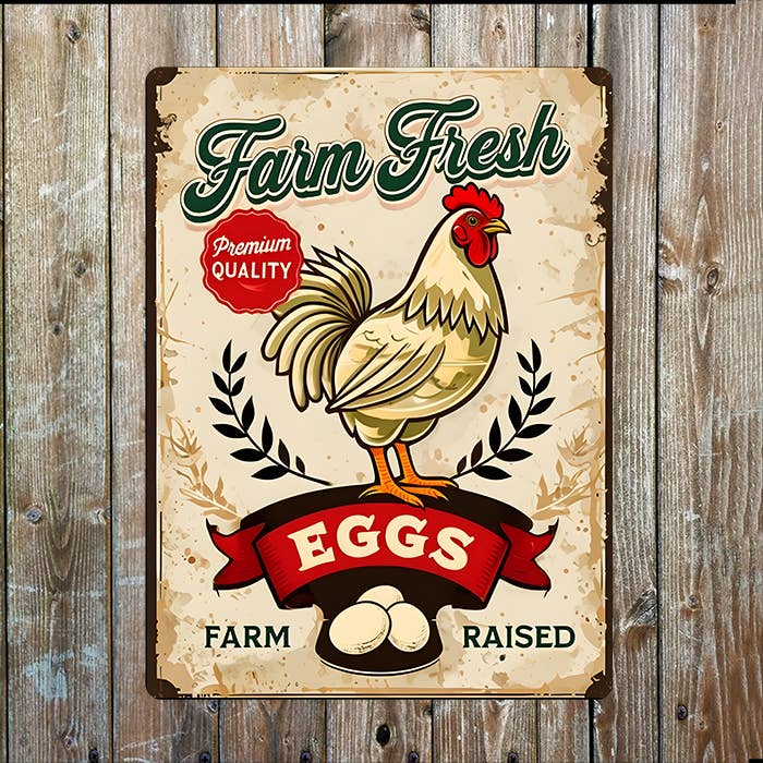 Farm Fresh Eggs Chicken Retro | Metal Sign Plaque