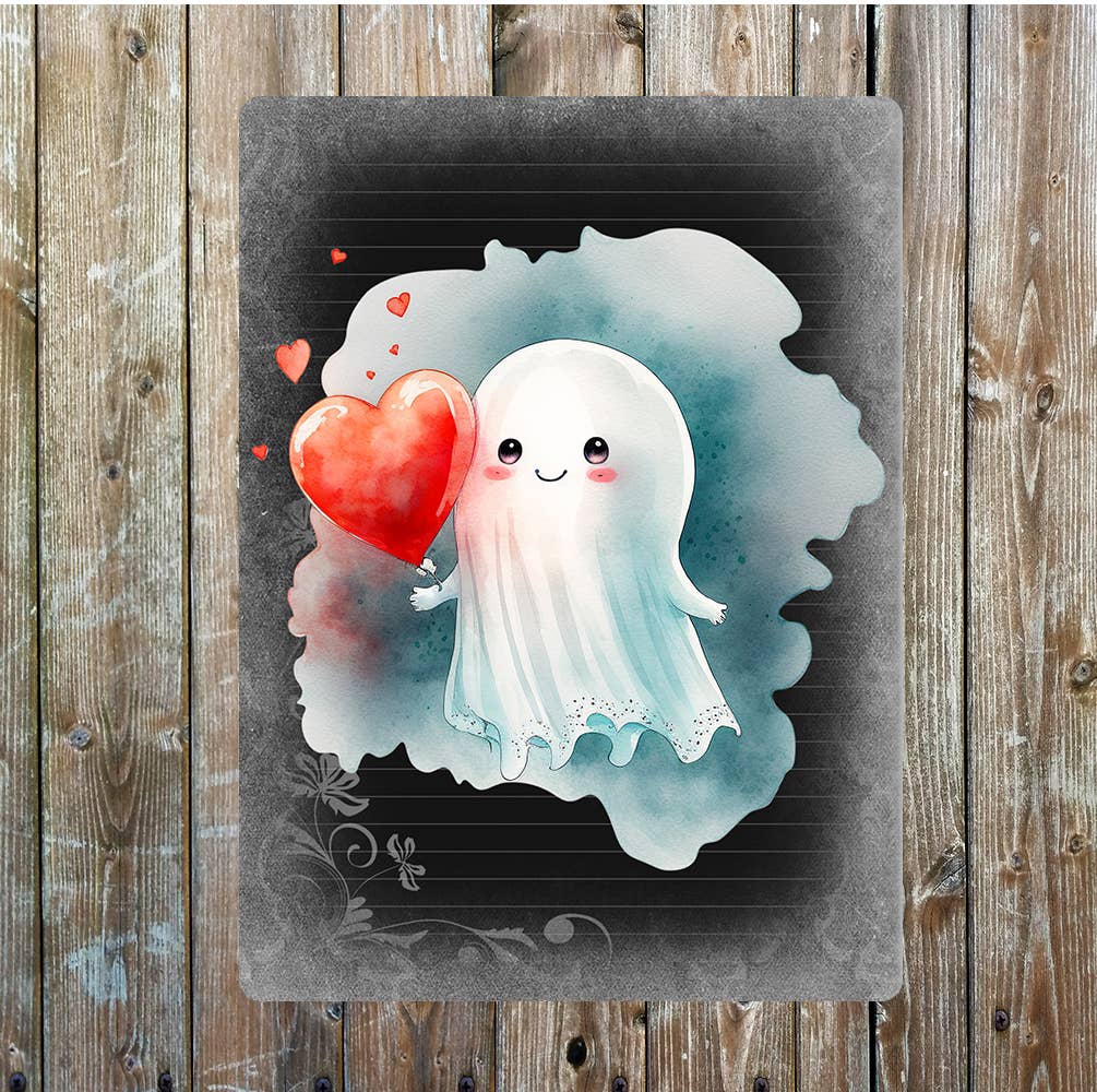 Cute Ghost Love Heart Smile Valentines | Metal Sign Plaque