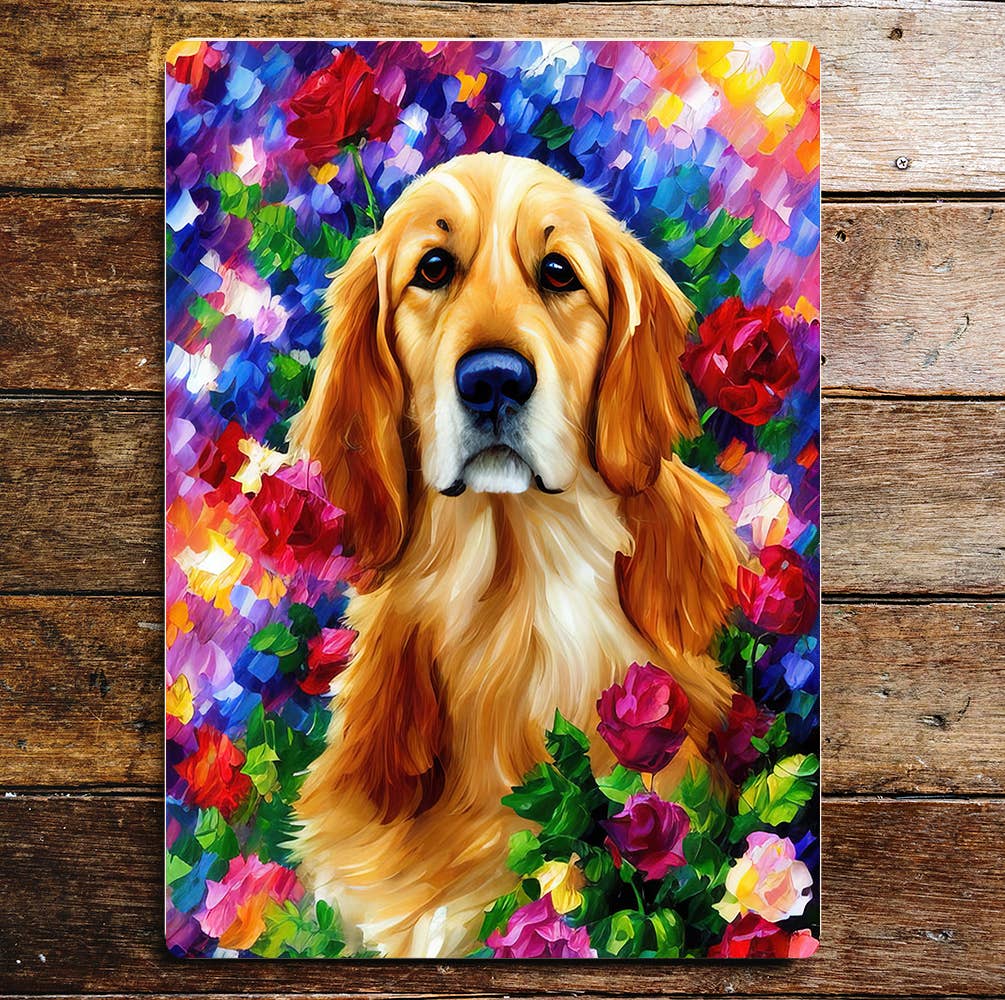 Happy Golden Retriever painting | Metal Sign plaque