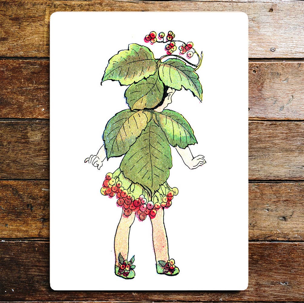 Girl Dress Up Leaves Berries | Metal Sign Plaque