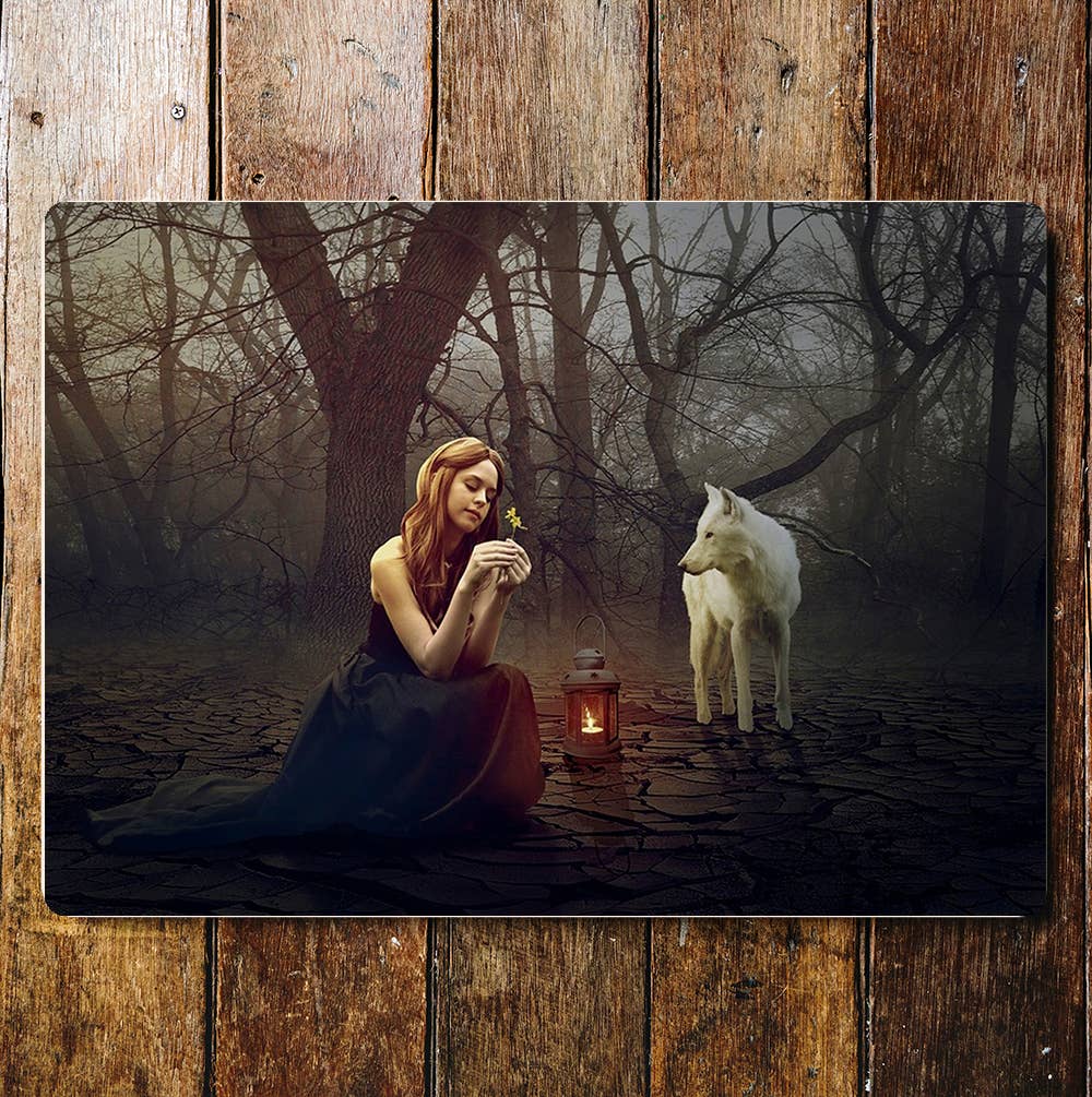 Mystical Lady Woods Wolf | Metal Sign Plaque