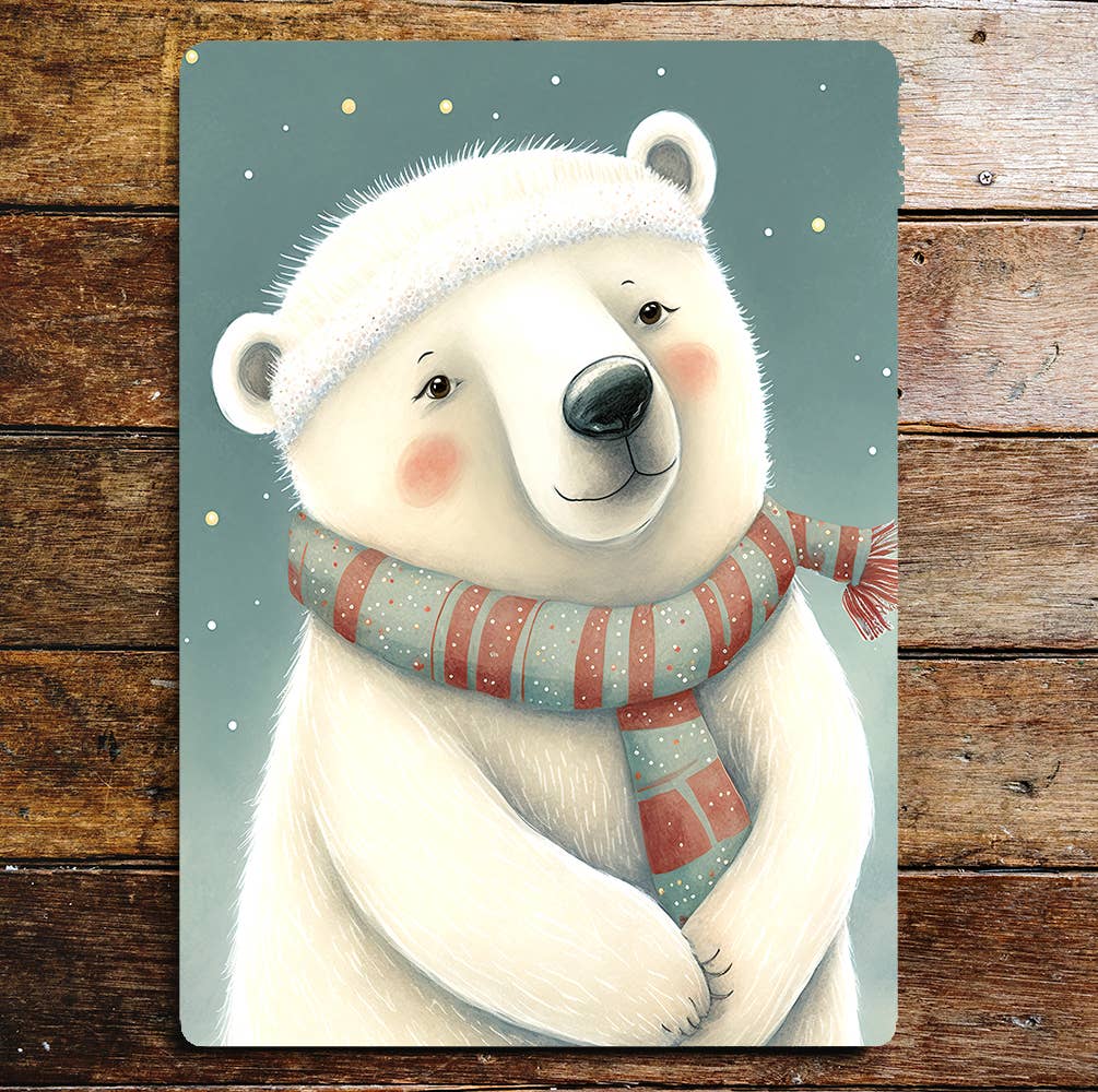 cute bear stripy scarf | Metal Sign Plaque