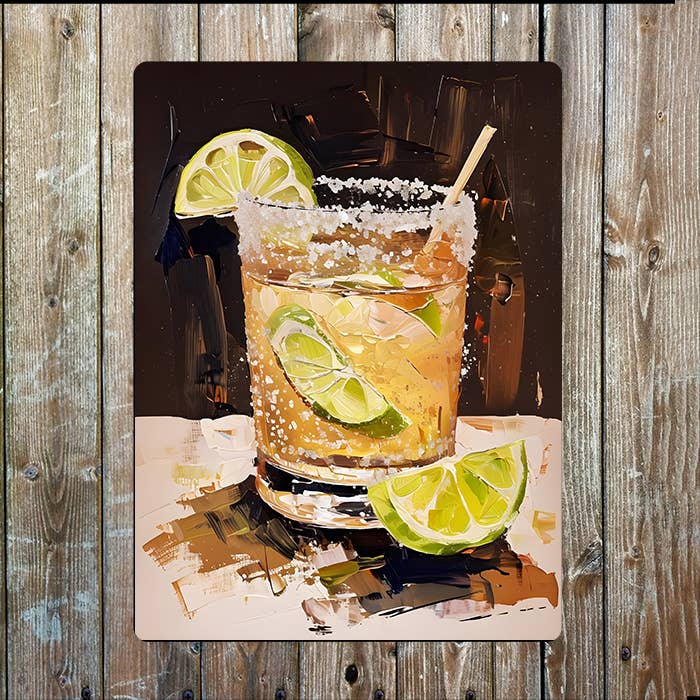 Still Life of Cocktail Glass Metal Sign Plaque