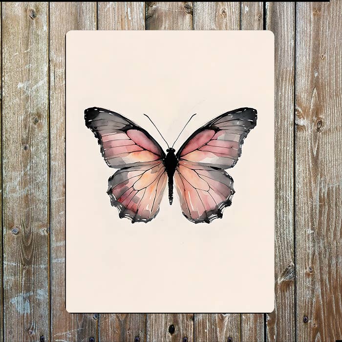 Watercolour Pink Butterfly Illustration | Metal Sign Plaque