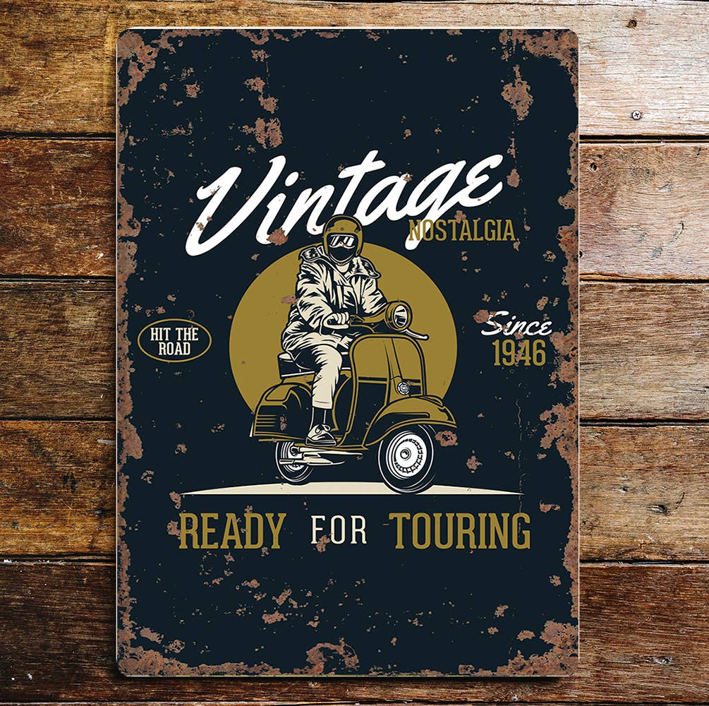 Vintage moped scooter touring wall art | Metal Sign Plaque