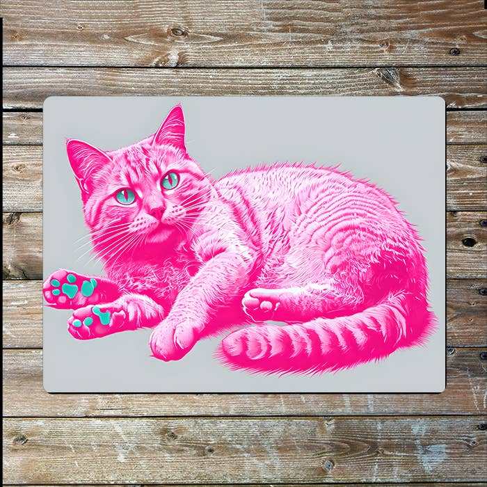 Neon Pink Cat | Illustration | Metal Sign Plaque